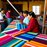 Oaxaca Textile Cooperative**

"A vibrant photograph of women artisans in Oaxaca, Mexico, working on traditional textiles. They are in a brightly lit workshop, surrounded by colorful threads and looms. The women are fully clothed in traditional clothing, with smiles on their faces. Safe for work, appropriate content, fully clothed, professional photography, showcasing cultural heritage, well-formed hands, natural pose, family-friendly."

**
