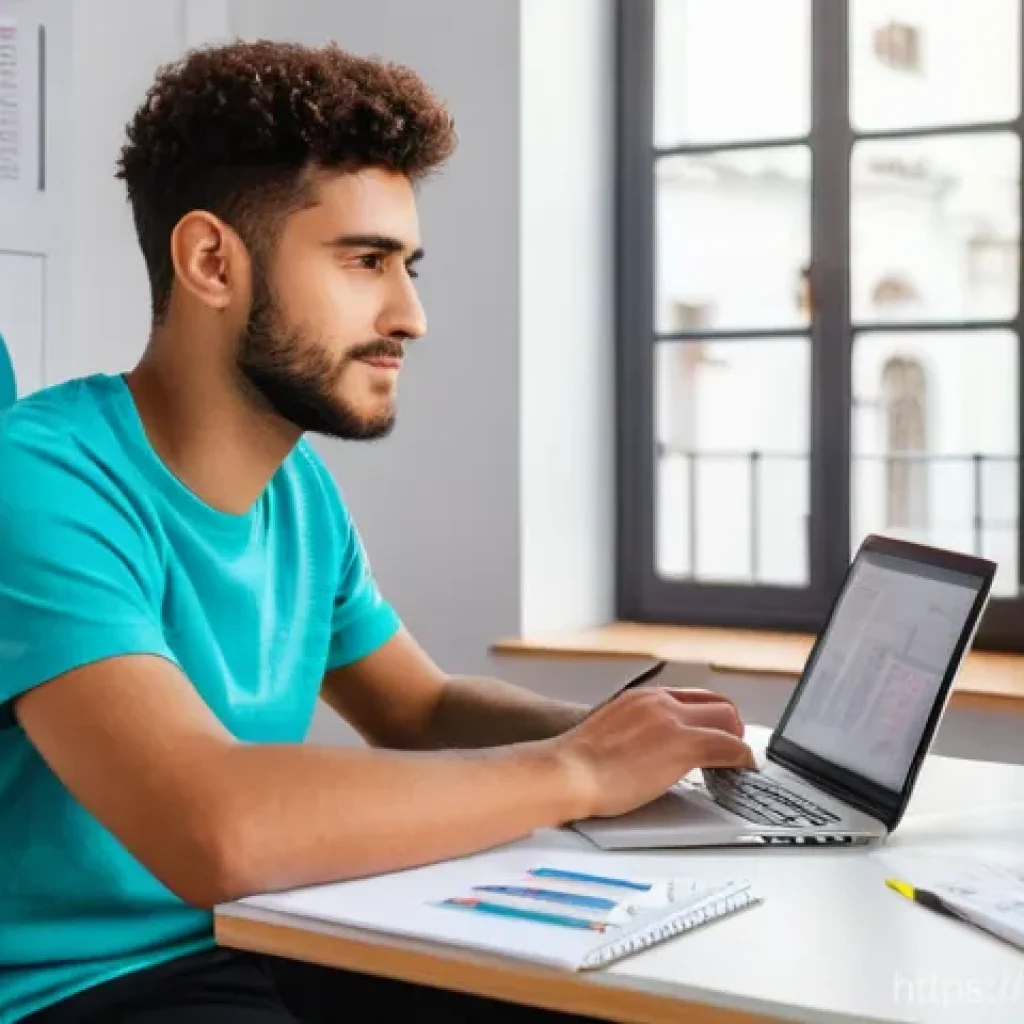 재무 분석 - **Prompt:** A young adult, dressed in casual yet neat attire, sitting at a clean, well-lit desk in t...