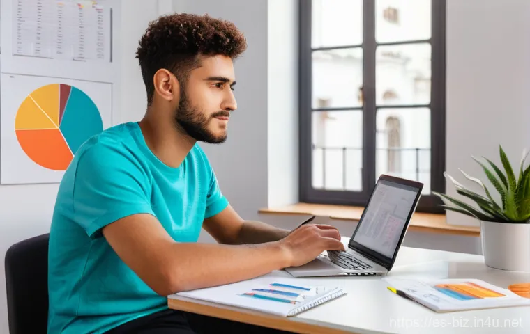 재무 분석 - **Prompt:** A young adult, dressed in casual yet neat attire, sitting at a clean, well-lit desk in t...