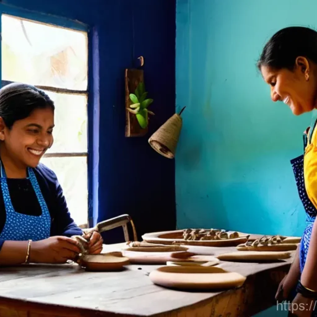 사회적 기업 모델 - **Prompt: Empowering Artisans for Inclusive Growth**
    "A vibrant and bustling indoor workshop in ...