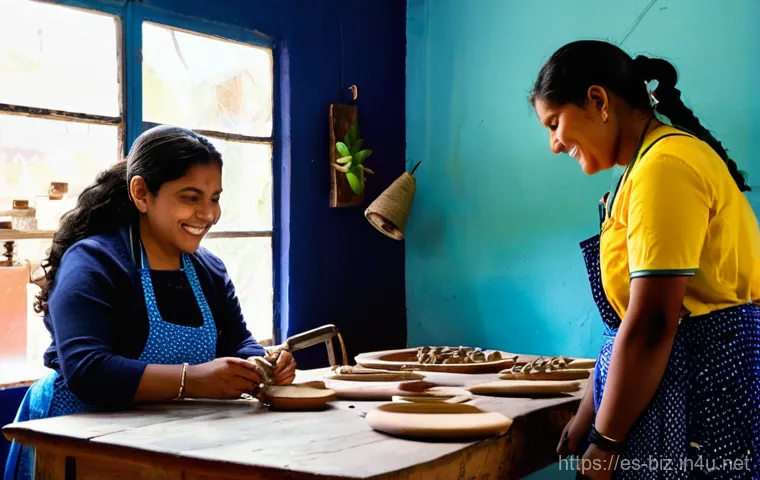 사회적 기업 모델 - **Prompt: Empowering Artisans for Inclusive Growth**
    "A vibrant and bustling indoor workshop in ...