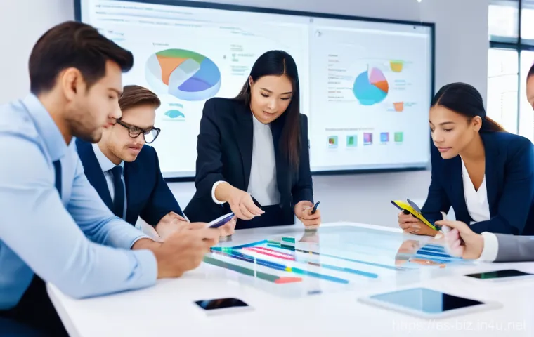 프로세스 최적화 - **Prompt:** A diverse group of five professionals (men and women of various ethnicities) are gathere...