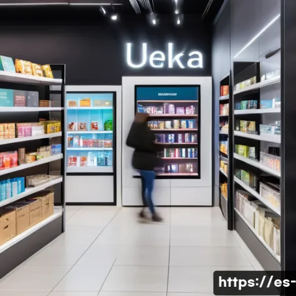 경영학 사례 연구 - A modern Spanish retail store interior showcasing a seamless omnichannel shopping experience, with c...