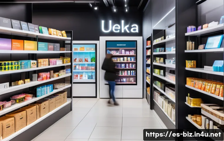 경영학 사례 연구 - A modern Spanish retail store interior showcasing a seamless omnichannel shopping experience, with c...