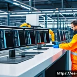 Home 18 4차 산업혁명과 경영 - A modern retail warehouse interior showcasing advanced automation technology: robotic arms collabora...