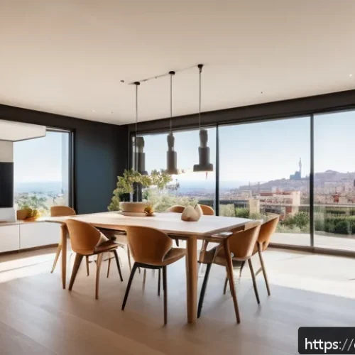 사물인터넷 IoT - A modern Spanish smart home interior in Barcelona, featuring sleek, minimalist design with large win...