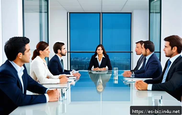 게임 이론 - A professional business negotiation scene in a modern office with diverse Hispanic professionals dre...