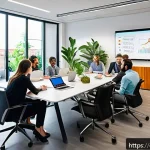 조직 내 동기 부여 - A modern office environment in a Spanish-speaking country, featuring diverse professionals engaged i...