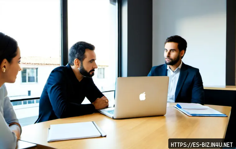 직장 내 윤리 - Photorealistic ethical workplace scene in a modern Spanish office, diverse adult coworkers in smart ...